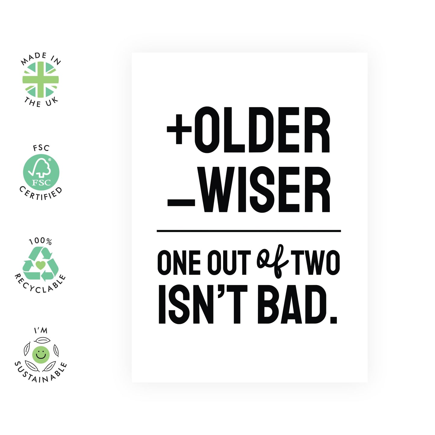 Funny Birthday Card For Son Daughter - +older -wiser - Cheeky Birthday Cards For Men Women - Friends Birthday Card - Mum Dad Brother Sister - Comes With Stickers - By Central 23