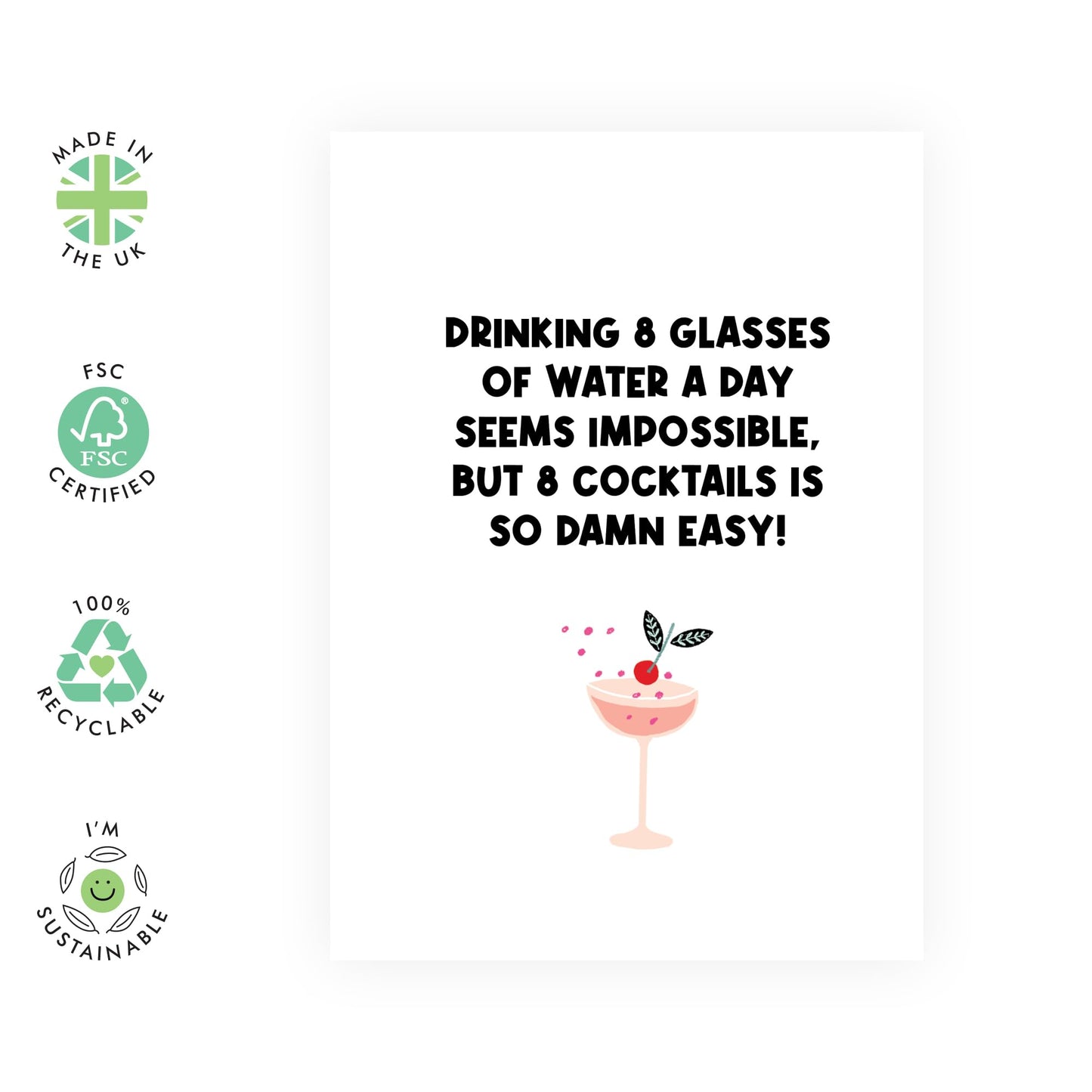 Best Friend Birthday Card - 8 Cocktails Is So D*mn Easy - Cheeky Greeting Cards For Her - Bestie Bff - Gifts For Her Sister Mum Women Ladies - Comes With Stickers - By Central 23