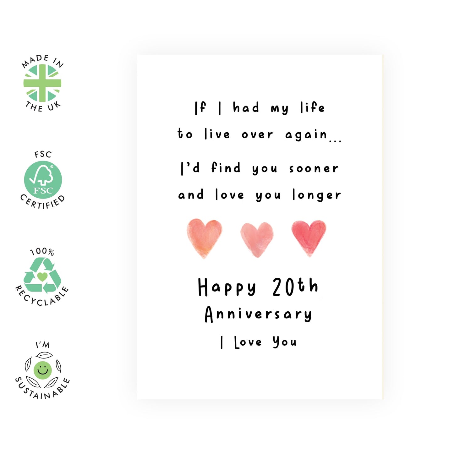 Romantic 20 Years Anniversary Card For Him Her - '20th Anni Love You Longer' - Gifts for Babe, Girlfriend, Boyfriend, Husband, Wife, Spouse - Sweet Message - Comes with Fun Stickers