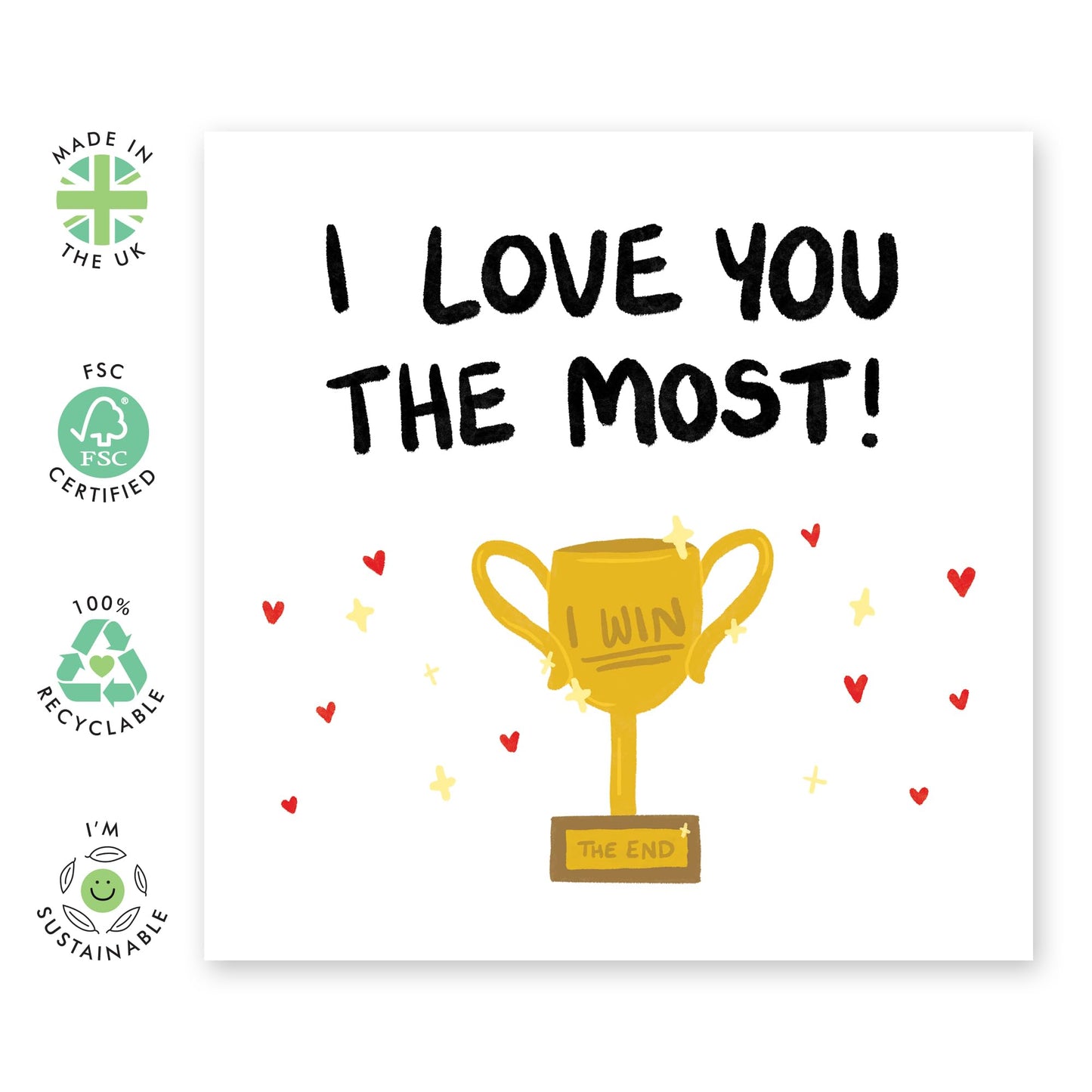 I Love You Card For Mum Dad Son Daughter - I Love You The Most Trophy - Anniversary Card For Husband Wife - Girlfriend Boyfriend Valentines Card - Gifts For Him - Comes With Stickers By Central 23