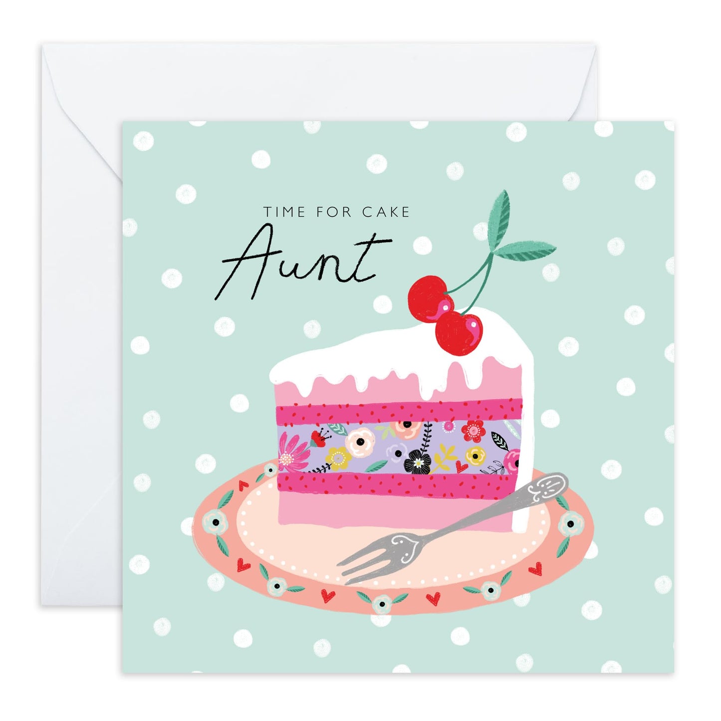 Thank You Card For Aunt - Aunt Cherry Cake - Gifts From Niece Nephew - Pretty Greeting Cards For Auntie - Greeting Cards For Her - Gift Card For Woman - Comes With Fun Stickers - By Central 23