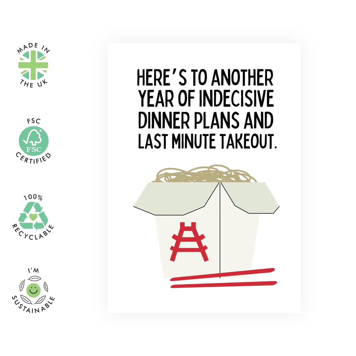 Funny & Sweet Anniversary Card - 'Last Minute Takeout' - Romantic Valentines Day Gifts for Boyfriend, Husband, Wife, Girlfriend, Partner, Other Half - Chinese Food - Comes with Fun Stickers