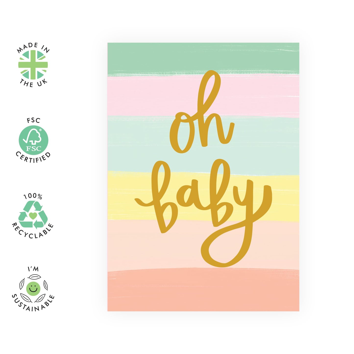 New Babyl Greeting Card - 'OH BABY' - Baby Shower Congratulations - Pregnancy Announcements, or Welcoming a Little One - Comes with Stickers