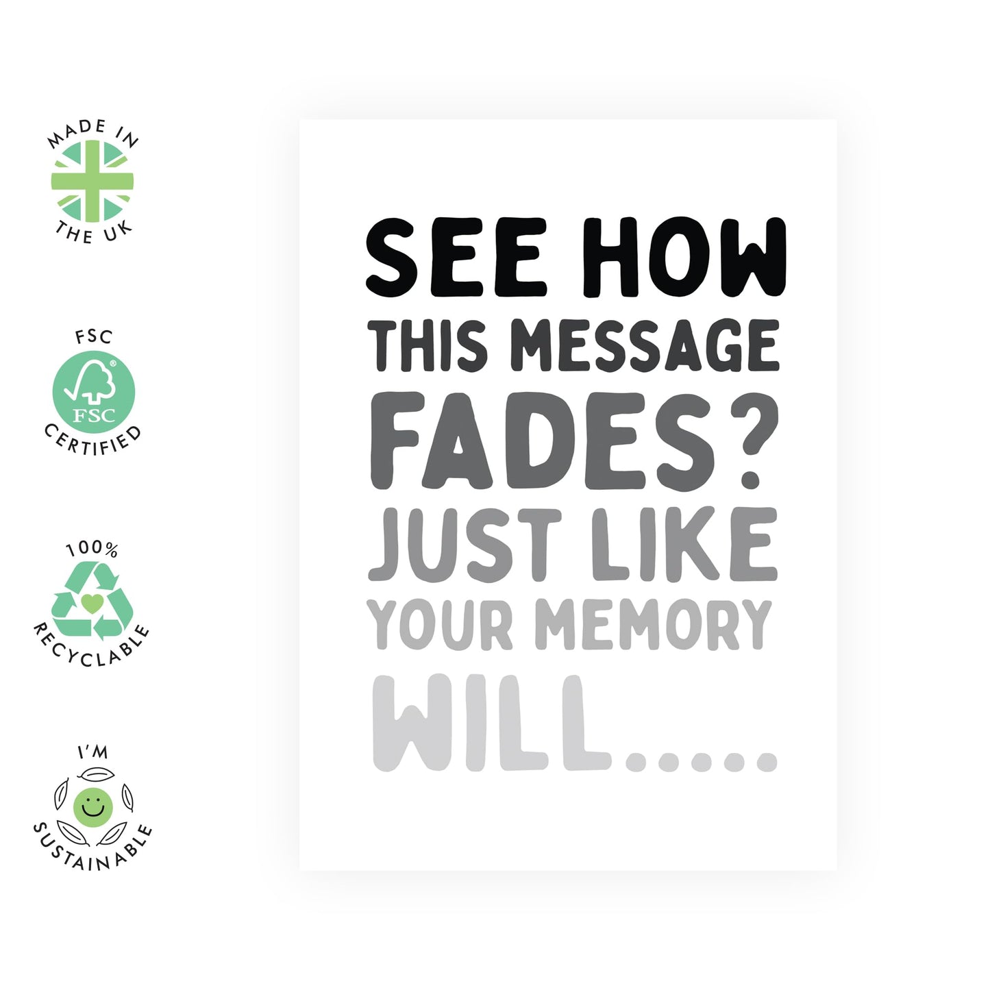 Grandad Birthday Cards - Fades Just Like Your Memory - Funny Greeting Cards For Men Women - Cheeky Birthday Card For Mum Dad Nana - Comes With Stickers - By Central 23