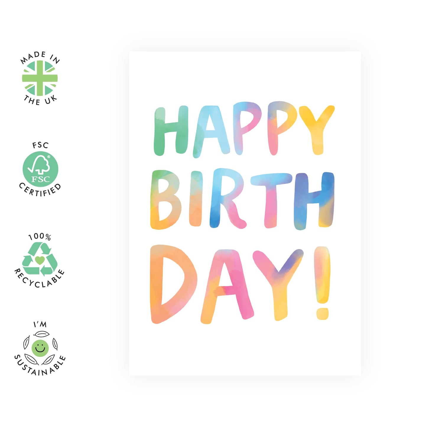 Simple Colourful Birthday Card - 'Birthday Rainbow Text' -Gifts for Friends, Colleagues, Co-workers, Sister, Auntie, Grandma, Daughter, Wife - Girly - Comes with Fun Stickers