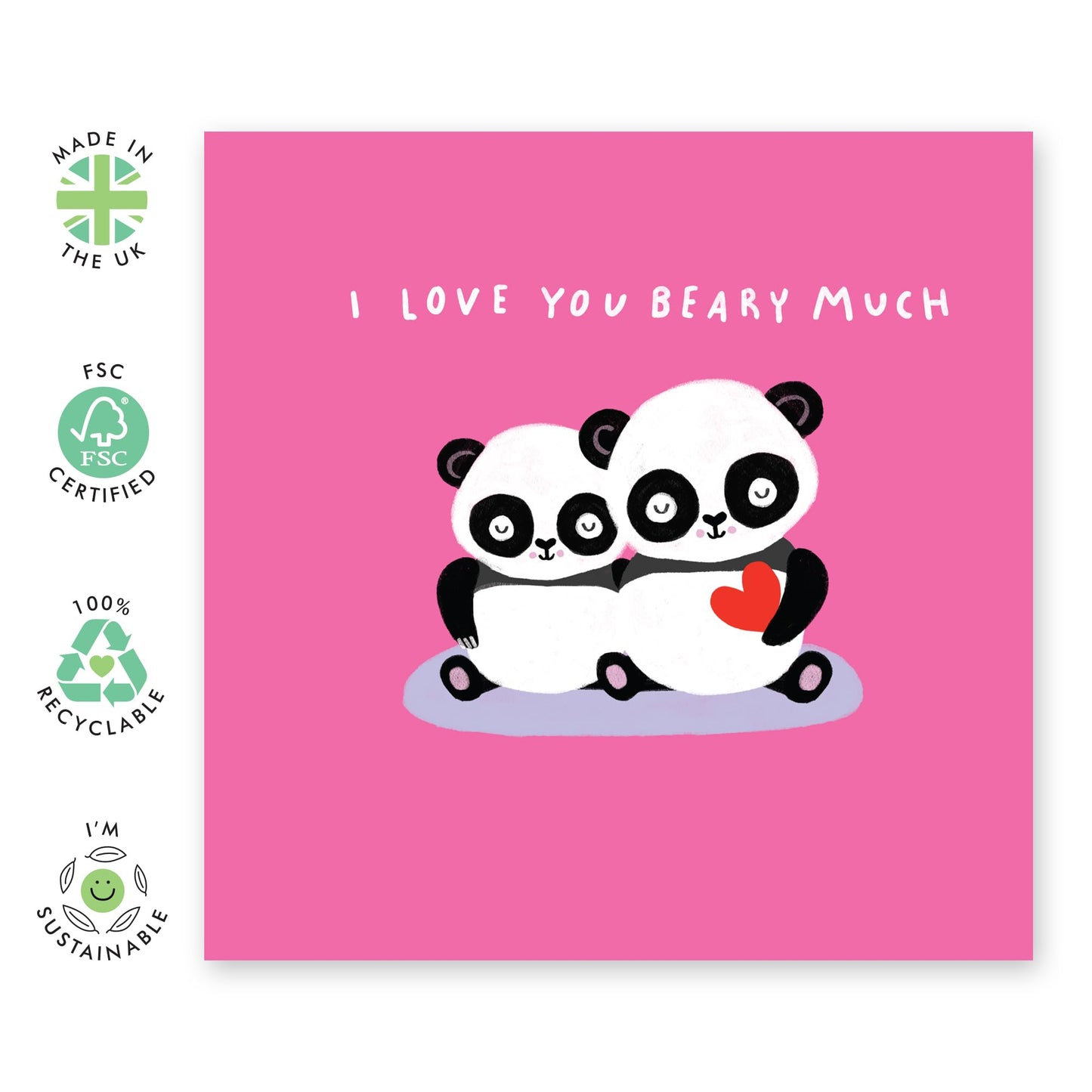 Cute Pandas Anniversary Card - 'Love U Beary Much' - Valentines Gifts for Wife, Husband, Girlfriend, Boyfriend, Partners, Couples - Together - Comes with Fun Stickers