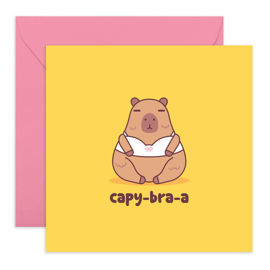 Cute Greeting Card For Women - 'Capy-Bra-A Kawaii' - Gifts for Her, Ladies, Girls, Girlfriend, Bestie, BFF, Best Friends, Colleagues, Coworkers, Sister, Sis - Cute Adorable - Comes with Fun Stickers