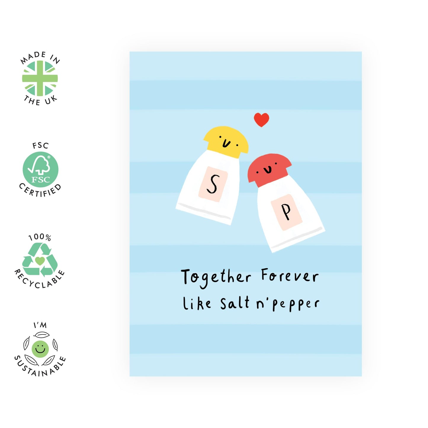 Anniversary Card - 'TOGETHER FOREVER SALT N PEPPER' - Funny Valentine Card - Quriky Gift for Him, Her, Wife, Husband, Partners, Girlfriend, Boyfriend - Comes with Stickers