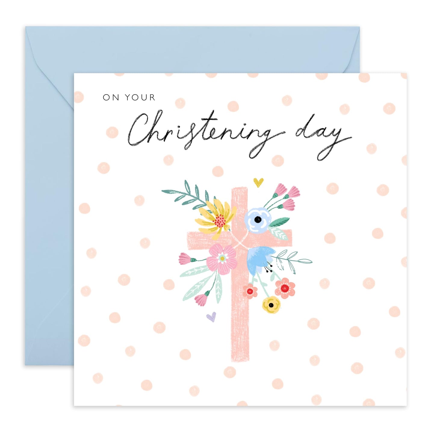 Baptismal Card For Baby - Christening Floral Cross - Dedication Day For Baby Girl Baby Boy - Christening Card For Niece Nephew - Baptism Granddaughter Grandson - Comes With Fun Stickers By Central 23