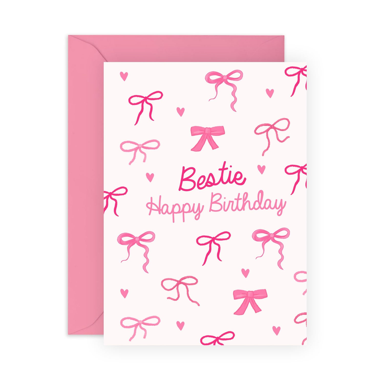 Cute Happy Birthday Card - 'Bestie Bows' - Gifts for Best Friends, Besties, BFF,Girlfriends, Sister, Sis, Co-workers, Gals - Pink Bow Ties - Comes with Fun Stickers