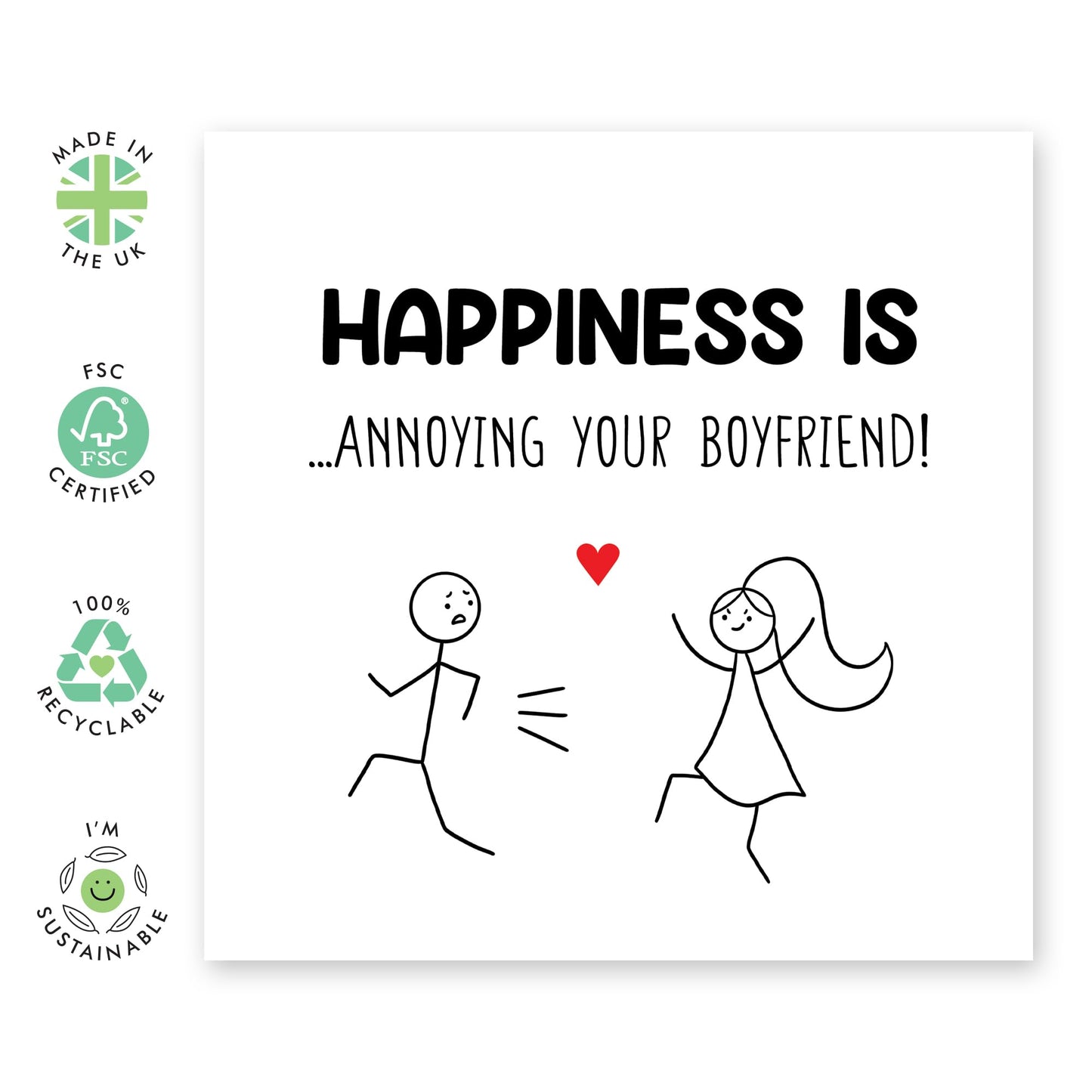 Greeting Card - 'HAPPINESS IS ANNOYING BOYFRIEND' - Perfect for Celebrating Your Playful Relationship with a Smile - Ideal for Adding Humor & Joy to His Special Day - Comes With Stickers By Central 23
