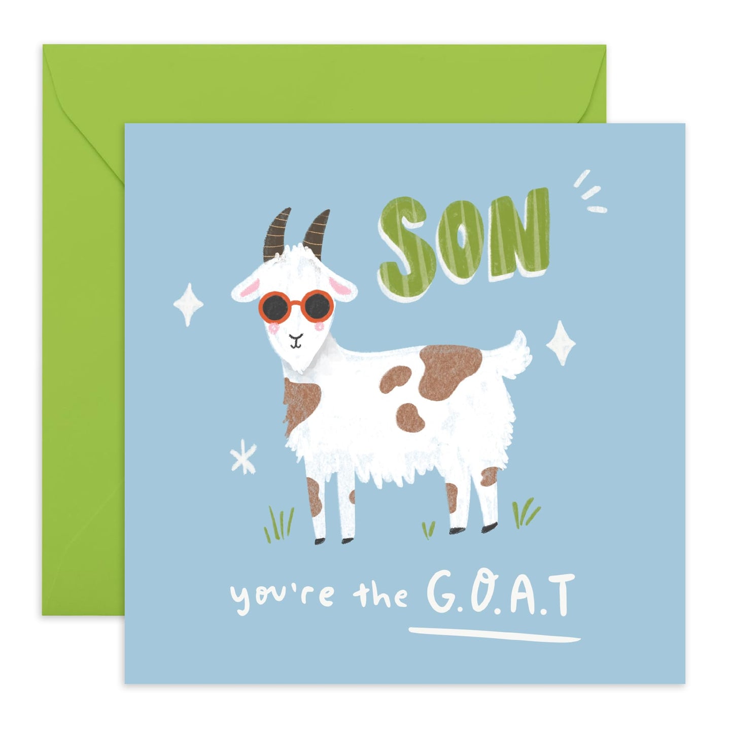 Hilarious Animal Birthday Card - 'Goat Son' -Gifts for Boys, Family, Him, Men, Family from Parents - Greatest of All Time - Comes with Fun Stickers