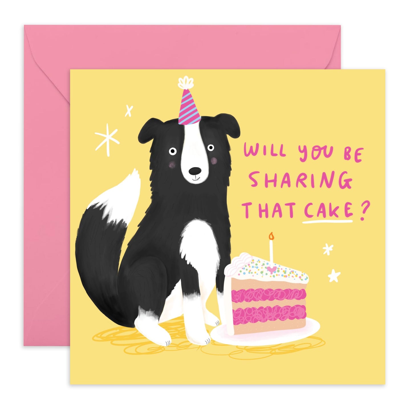 Birthday Card From The Dog - Sharing Cake Collie - Funny Dog Birthday Card For Men And Women - Cheeky Gifts For Pet Owner Fur Mum Dad - Comes Wit Fun Stickers By Central 23