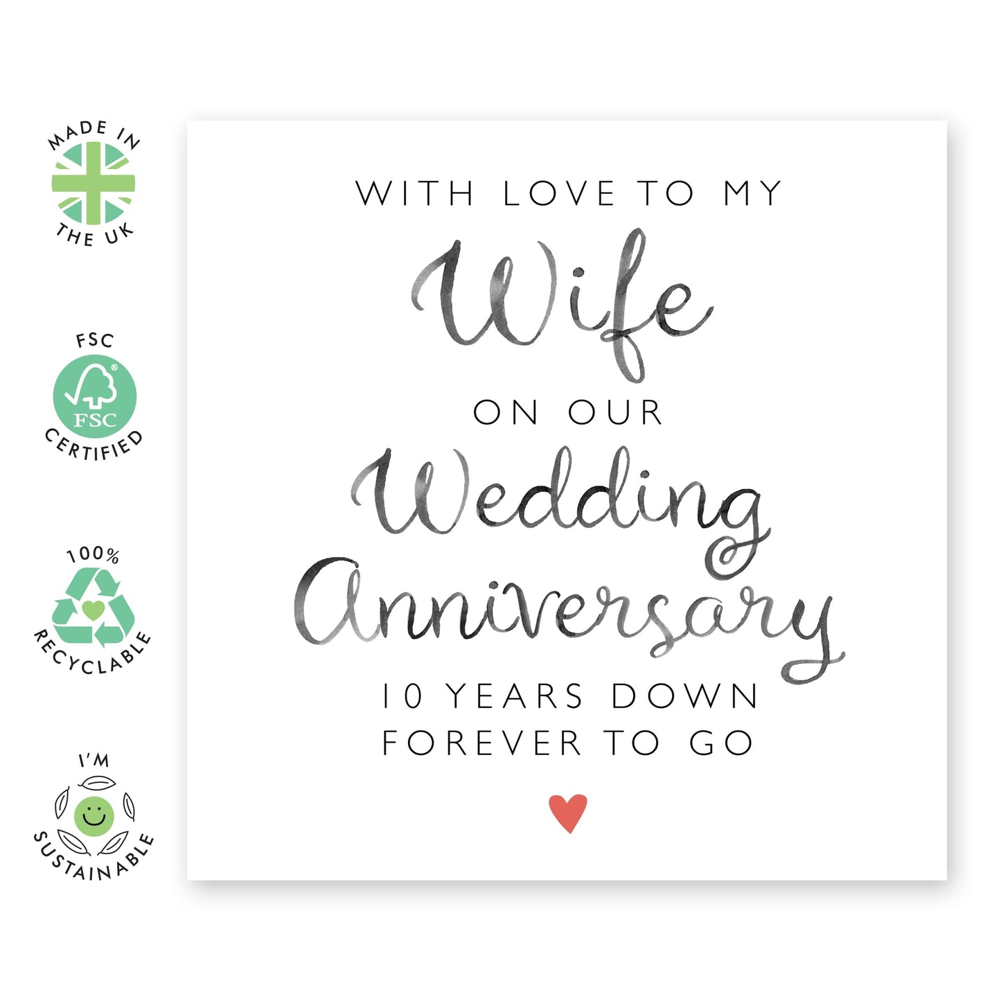 10th Anniversary Card for Her - '10 Years Of Us Text Wife' - Gifts for Spouse, Honey, Darling, Ladies, Women, Other Half - Lifetime Commitment - Comes with Fun Stickers