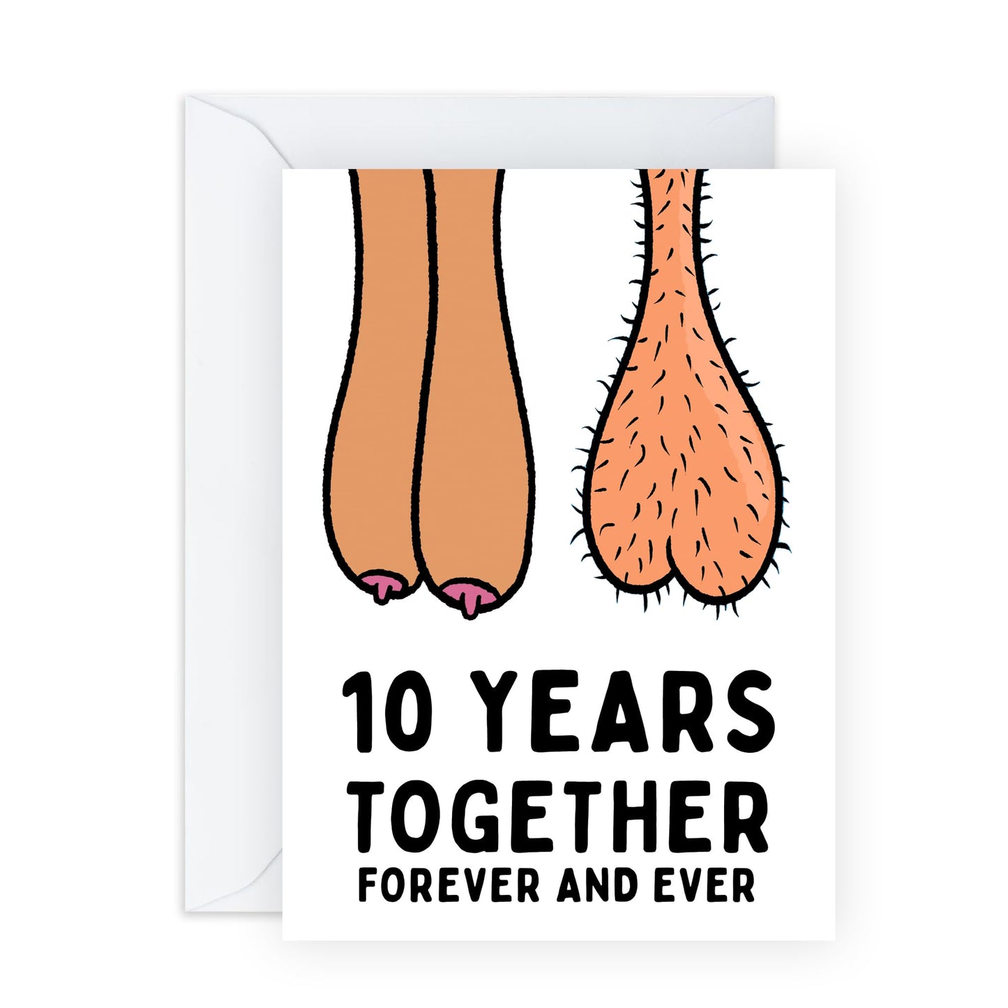 Hilarious 10th Anniversary Card - '10 Years Together Forever' - Gifts for Husband, Wife, Her, Him, Spouse, Partner, Honey, Babe - Balls and Melons - Comes with Fun Stickers