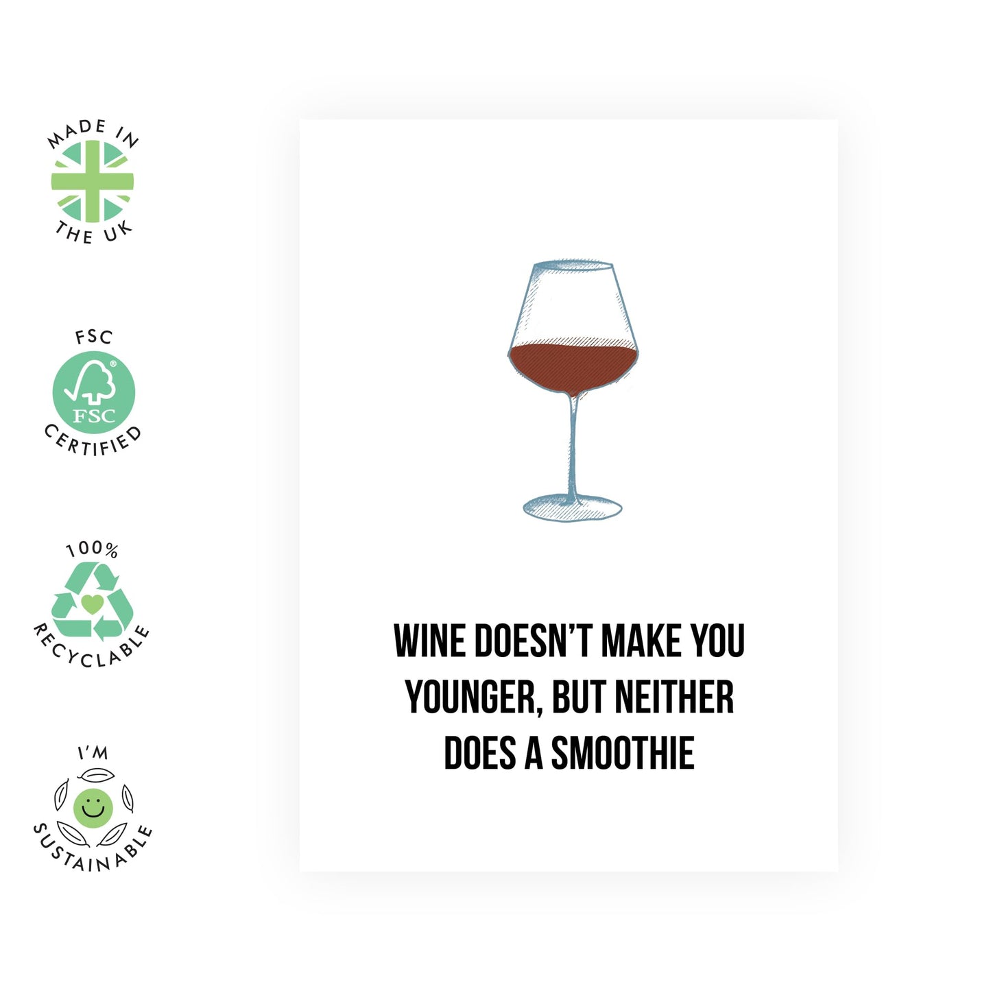 Funny Birthday Cards for Women - Wine Doesn't Make You Younger - Gift for Mum, Mummy, Wife, Friend, Bestie, BFF, Sister, Aunt, Daughter, Her - Mothers Day Cards - Comes With Fun Stickers