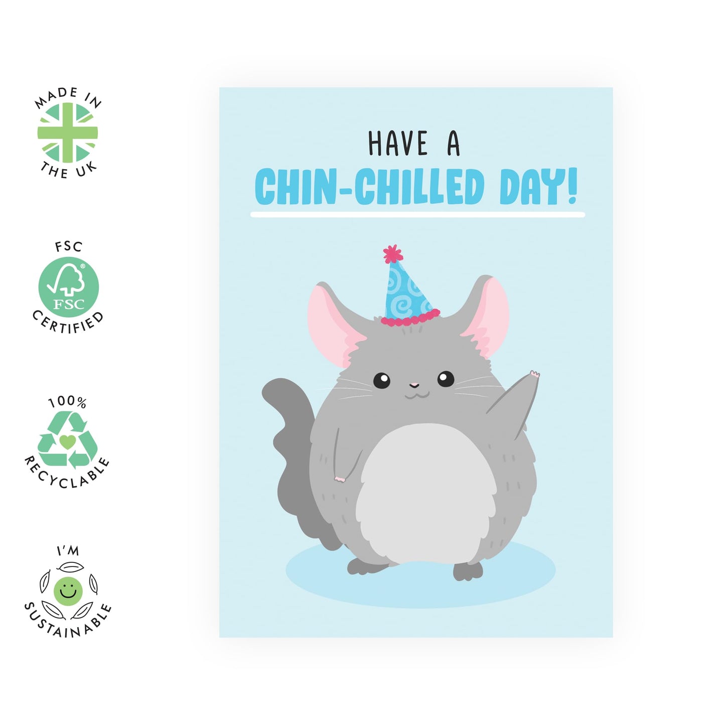 Birthday Cards For Him Her - Have A Chilled Day Chinchilla - Birthday Cards For Mum Dad - Boys Girls - Gift From Friend - Greeting Cards For Sister Brother - Comes With Stickers - By Central 23