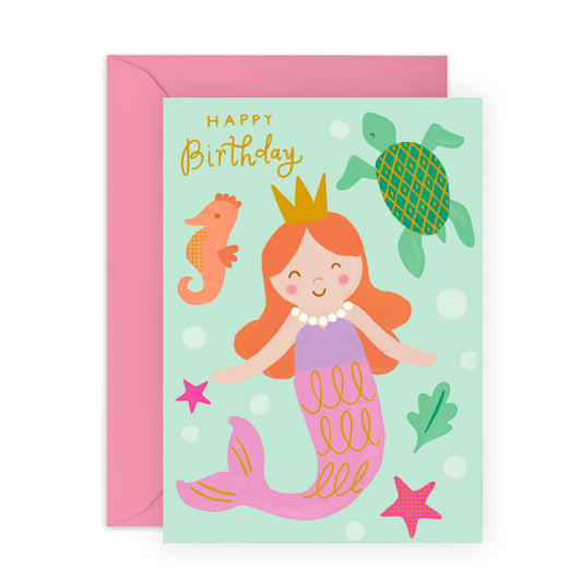 Girls Birthday Card – Cute Magical Mermaid Underwater Theme for Girls, Her, Kids, Daughter, Niece, Granddaughter, Ladies, Teens, Fairytale & Ocean Lovers – Includes Envelope - Comes with Stickers