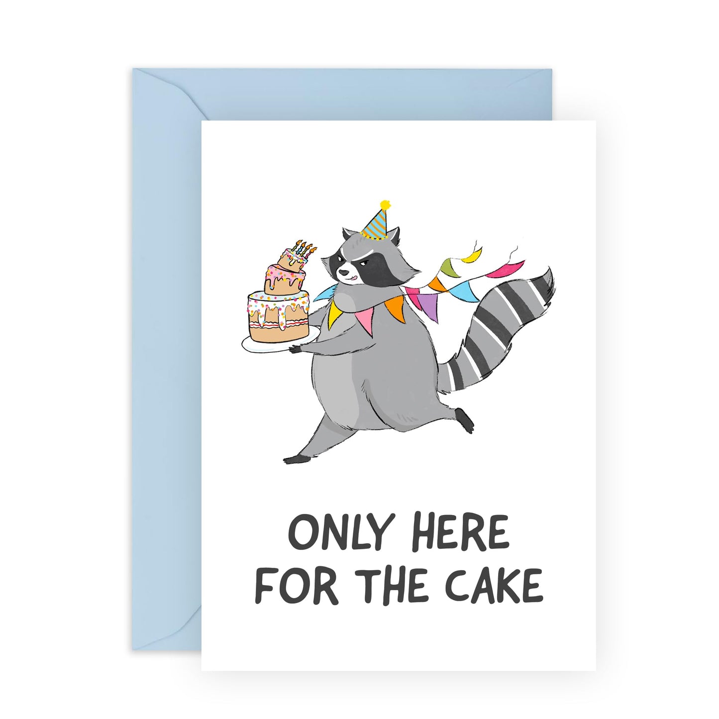 Happy Birthday Cards For Brother Sister - Raccoon Only Here For Birthday Cake - Animal Greeting Card For Kid - Birthday Card For Men Women - Gift For Him Her - Comes With Fun Stickers - By Central 23