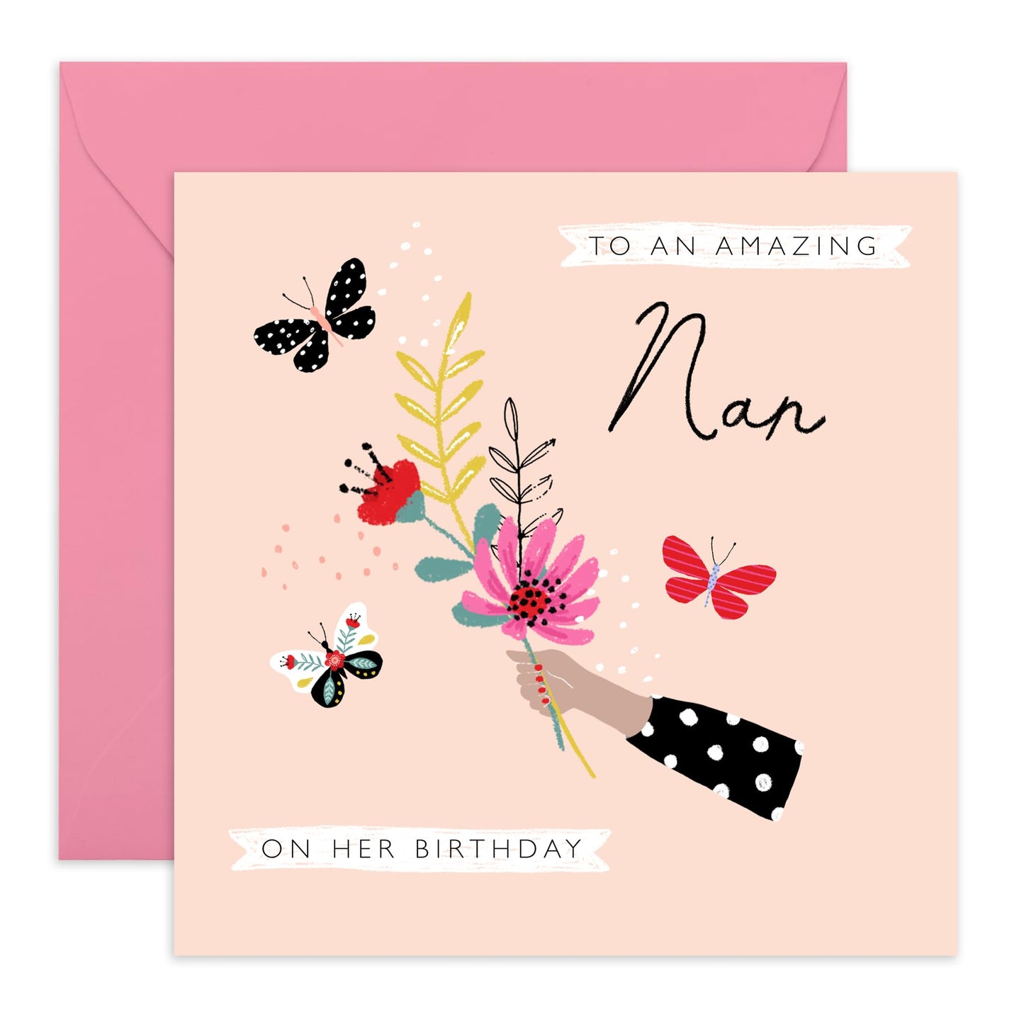 Birthday Card For Nan - Flowers Butterflies - Nanny Gifts For Her - Flower Bouquet Card - Nan Birthday Cards For Grandma Granny Grandmother - Comes With Fun Stickers By Central 23