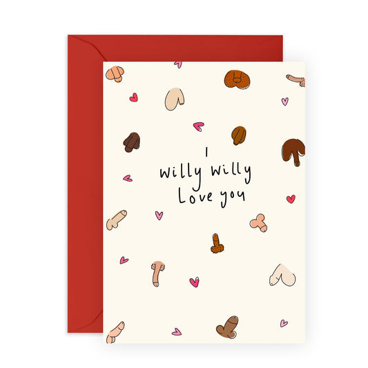 Funny Naughty Greeting Card – “I Willy Love You” – Valentine’s Day, Anniversary, or Birthday Idea for Couples, Husband, Boyfriend, Spouse, Partner, Hun, Sweetheart, Babe - Comes with Stickers