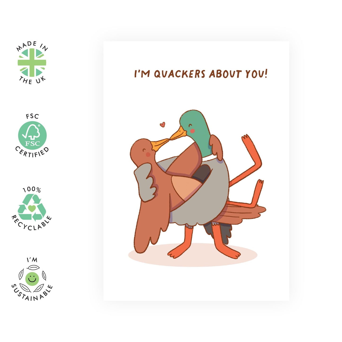 Cute & Romantic Anniversary Card - 'I am Quackers for You' - Anniversary & Valentines Gifts for Couples, Parents, Husband & Wife - Love Birds - Comes with Fun Stickers