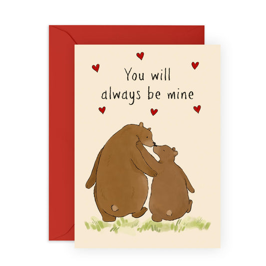 Romantic Love Card - 'Always Be Mine Bear' - Gifts for Him, Her, Wife, Husband, Boyfriend, Girlfriend, Spouse, Babe, Darling - Valentines Day Gentle Kiss - Comes with Fun Stickers