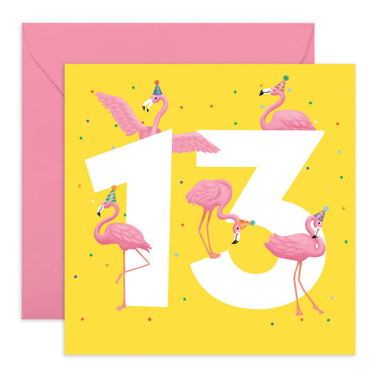 13th Birthday Card For Girls - Flamingo Age 13 - Happy Thirteenth Birthday Card For Teens - Floral - Gifts For Her Daughter Niece Granddaughter - Comes With Fun Stickers - By Central 23
