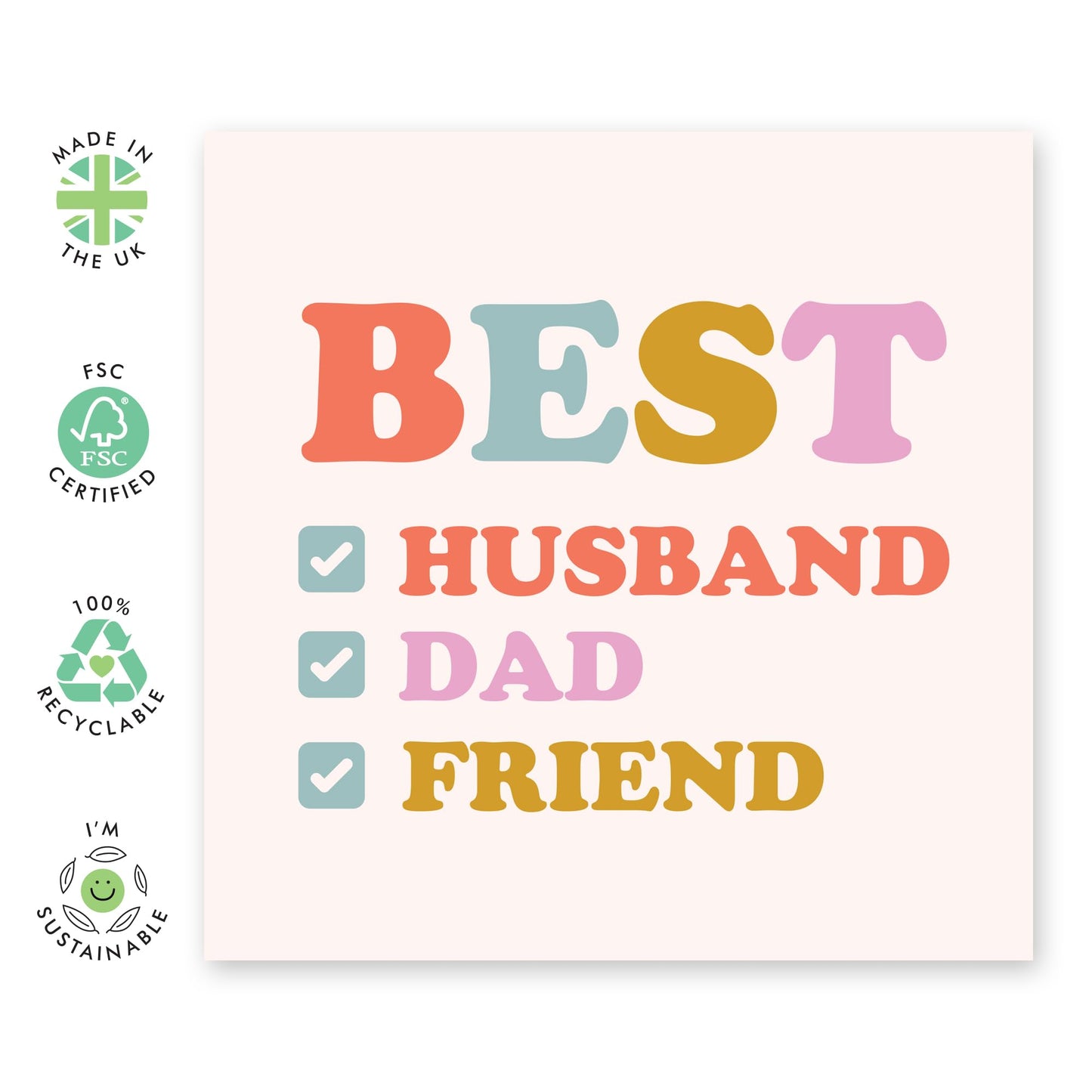 Dad Birthday Card - Best Husband Dad Friend - Fathers Day Card - Gifts For Him From Wife Daughter Son - Husband Birthday Card - For Daddy Step Dad - Comes With Stickers By Central 23