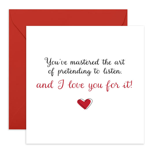 Valentines Cards For Boyfriend Girlfriend - Pretending To Listen - Funny Anniversary Cards For Couples - Wedding Anniversary Card For Wife Husband - Comes With Stickers By Central 23