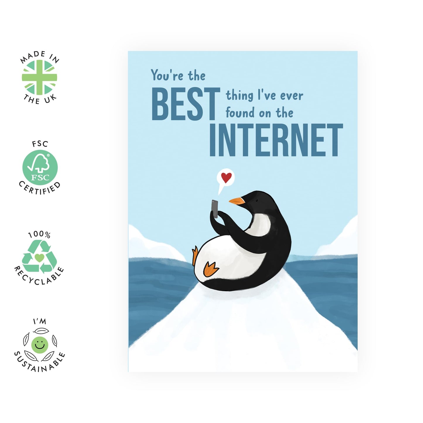 Penguin Anniversary Card For Couples -I Found On The Internet - Online Dating Puns Jokes Humour -Birthday, Valentines Card For Boyfriend Girlfriend Him Her Partner - Comes With Fun Stickers
