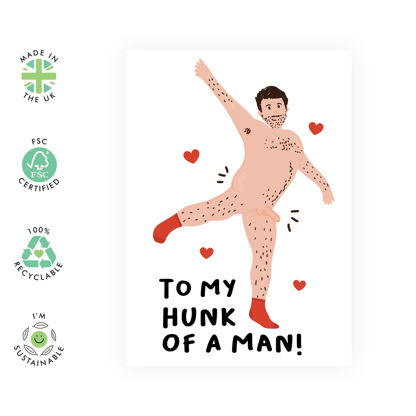 Anniversary Card For Husband - My Hunk Of A Man - Partner Birthday Card For Him - Raunchy Boyfriend Valentines Day Card - Funny Gifts For Men - Comes With Stickers By Central 23