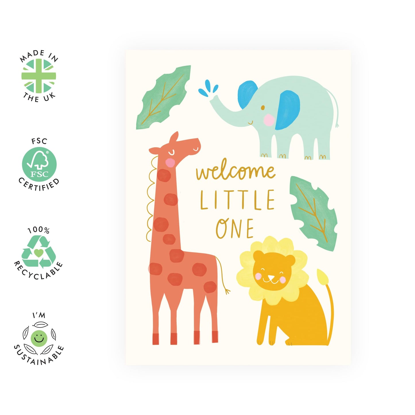 Charming Greeting Card - 'WELCOME BABY SAFARI' - Perfect for Celebrating the Arrival of a New Baby with a Fun Safari Theme - Ideal for Baby Showers or Announcements - Comes with Stickers by Central 23