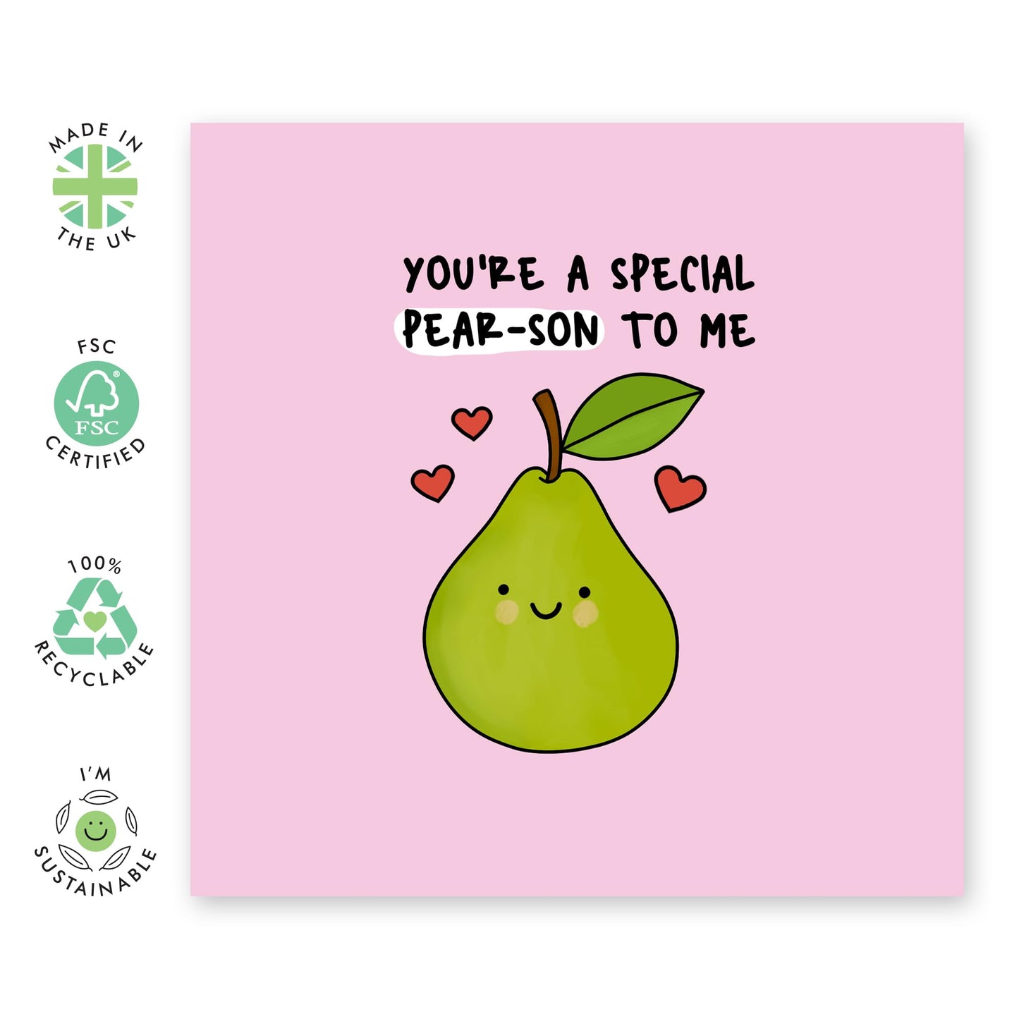 Cute Greeting Card - 'YOU'RE A SPECIAL PEAR-SON TO ME' - Perfect for Adding Fun to Any Occasion - Ideal for Him, Her, Friends, Family, Colleagues, Brother, Sister - Comes With Stickers By Central 23