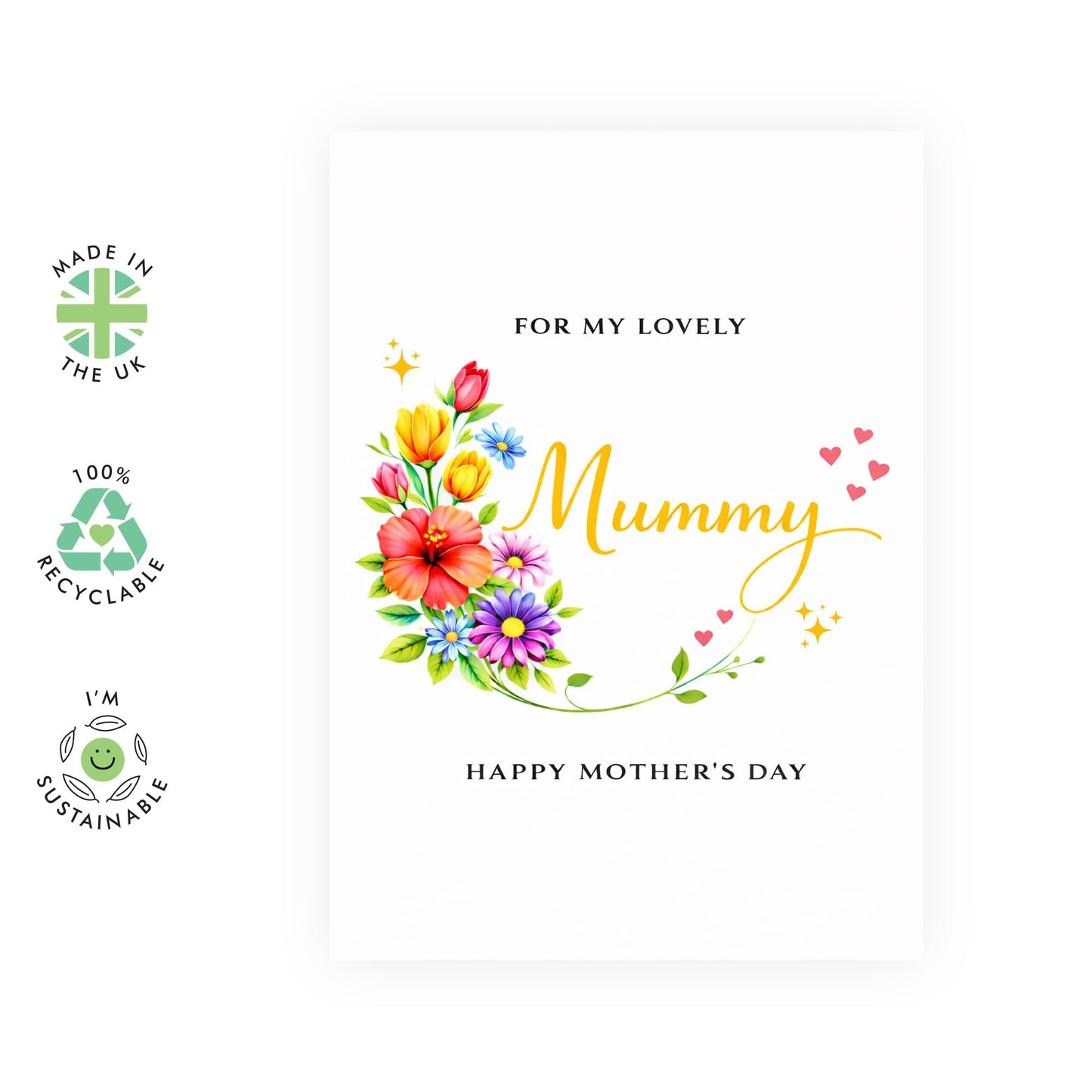 Sweet Mother's Day Card – Lovely Mummy Floral Bouquet – Heartfelt Greeting for Mama Ma Mummy Her Women Sister Friend Girls From Daughter Son Kids Husband - Colourful -Comes with Stickers