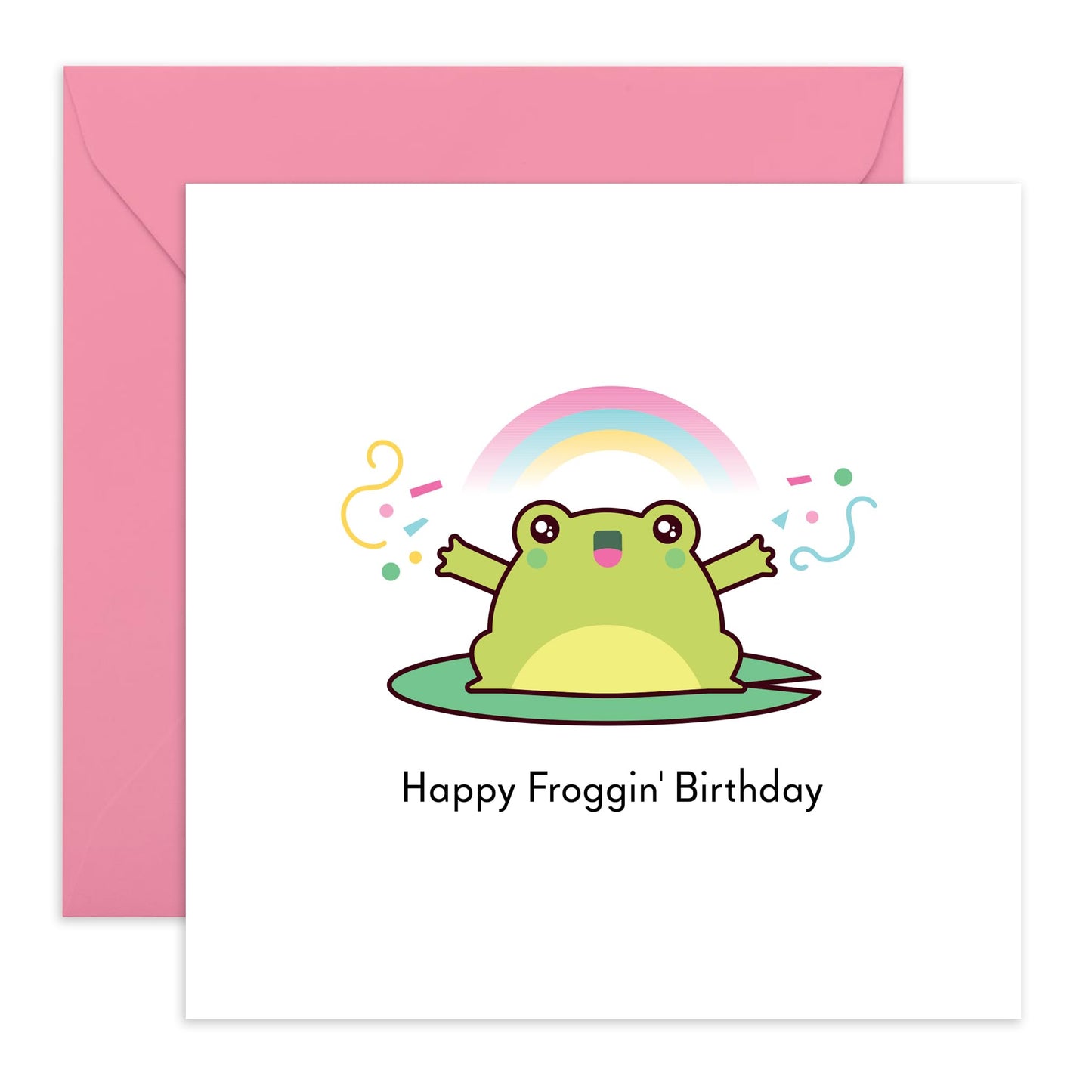 Happy Frog Birthday Card - 'Happy Froggin Birthday' - Gifts for Women, Girls, Friends, Sister, Bestie, - Rainbow and Confetti - Comes with Fun Stickers