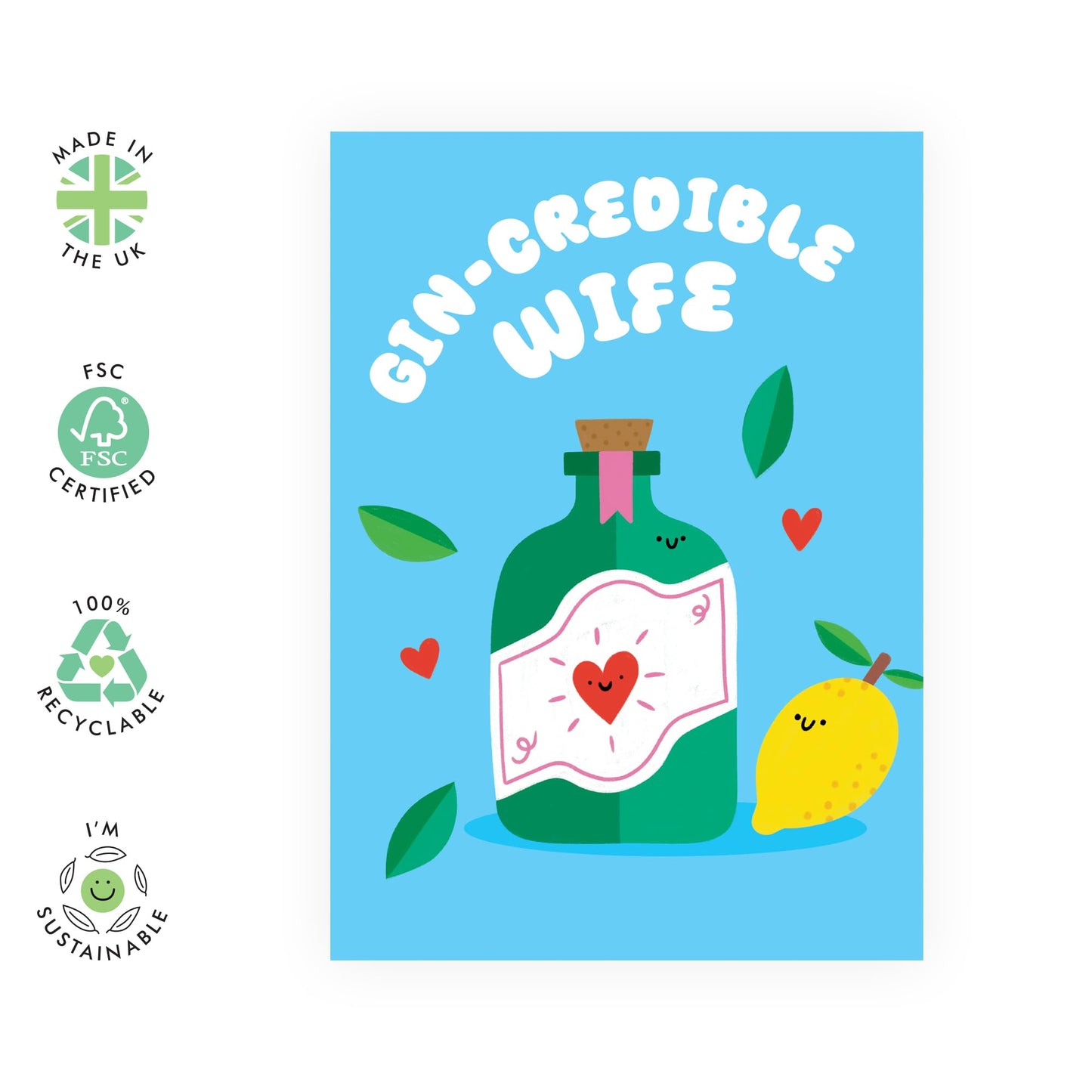 Anniversary Card For Wife - Gin-Credible-Wife - Valentines Card - Wedding Anniversary Card For Mum - Gift From Husband - Comes With Stickers - By Central 23