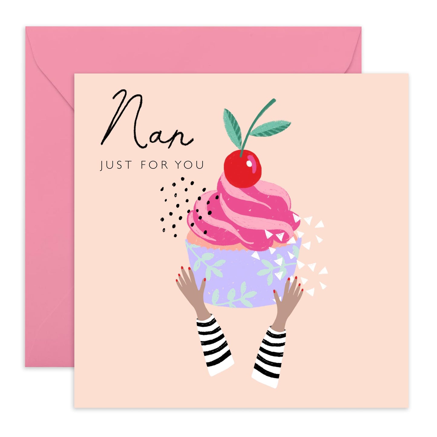 Nanny Birthday Card - Just For You Cupcake - Nan Birthday Card For Women - Granny Greeting Cards - Mother's Day Retirement Congratulations - Nanny Gifts For Her - Comes With Stickers By Central 23