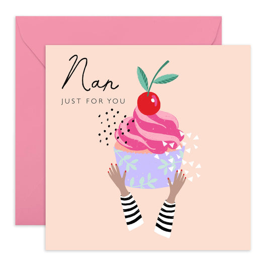 Nanny Birthday Card - Just For You Cupcake - Nan Birthday Card For Women - Granny Greeting Cards - Mother's Day Retirement Congratulations - Nanny Gifts For Her - Comes With Stickers By Central 23