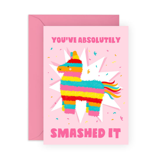 Congratulations Cards - Pinata Well Done You Smashed It - Good Job Well Done - Funny Greeting Cards For Men Women - New Mum Graduation Passing The Test - Comes With Fun Stickers - By Central 23