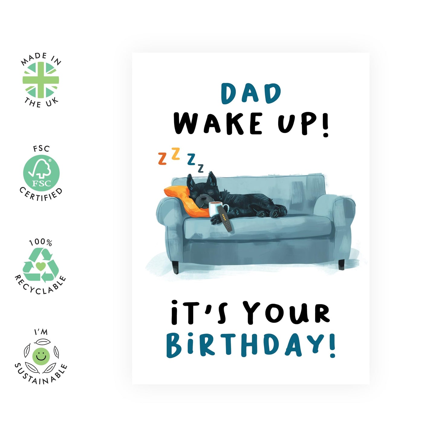 Dad Birthday Card - Dad Wake Up It's Your Birthday - Funny Birthday Cards For Men Father Papa - Dog Gifts For Him - Comes With Stickers And Envelopes By Central 23