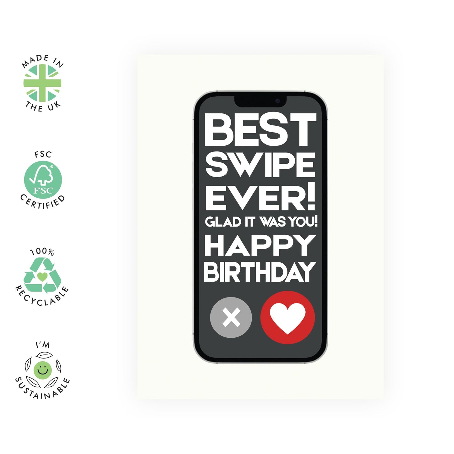Boyfriend Birthday Card - Best Swipe Ever - Sweet Birthday Cards For Girlfriend - Love Greeting Cards For Husband Wife Partner Couple - Online Dating Humour - Comes With Stickers - By Central 23