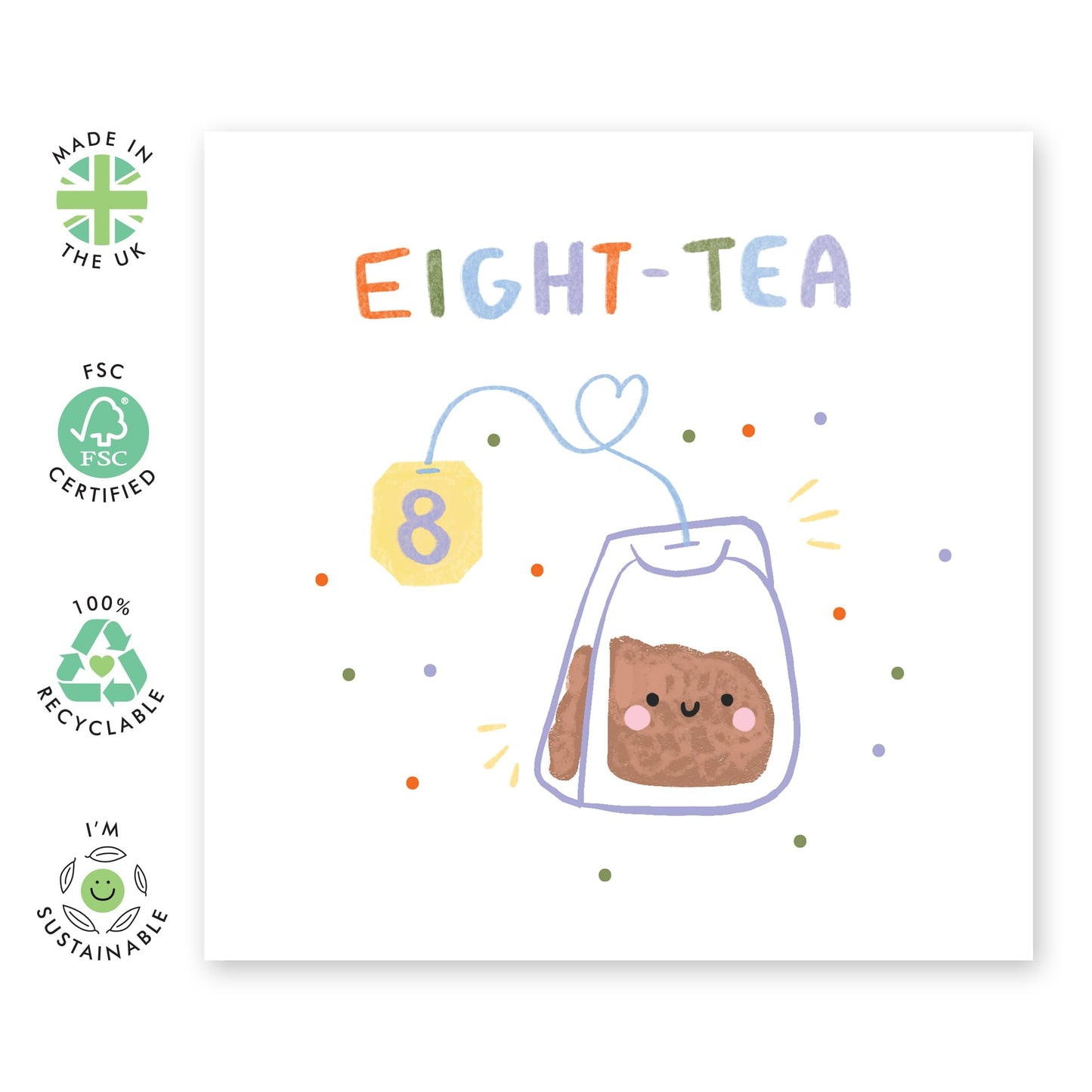 80th Birthday Card Teabag - 'Eight Tea' - Gifts for Men, Women, Retired, Seniors, Grandma, Grandpa - Creative Eighty Years Old - Comes with Fun Stickers