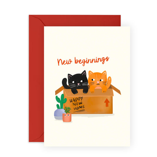 New House Cards Cat - New Beginnings - Congratulations Card For New Home Owners - Moving New Home Housewarming - Cat Adoption - For Cat Lovers - Comes With Stickers - By Central 23