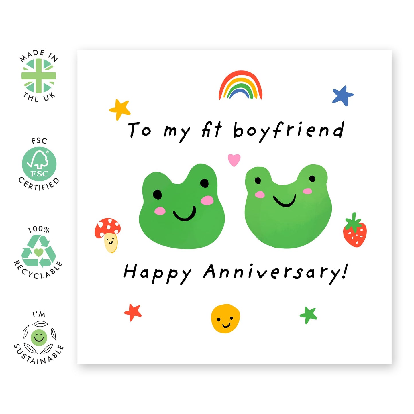 Happy Anniversary Card for Boyfriend - "To My Fit Boyfriend" Frog Theme - Cute and Quirky Birthday Card for Boyfriends Who Work Out, Him, Partners, Men - Comes with Fun Stickers