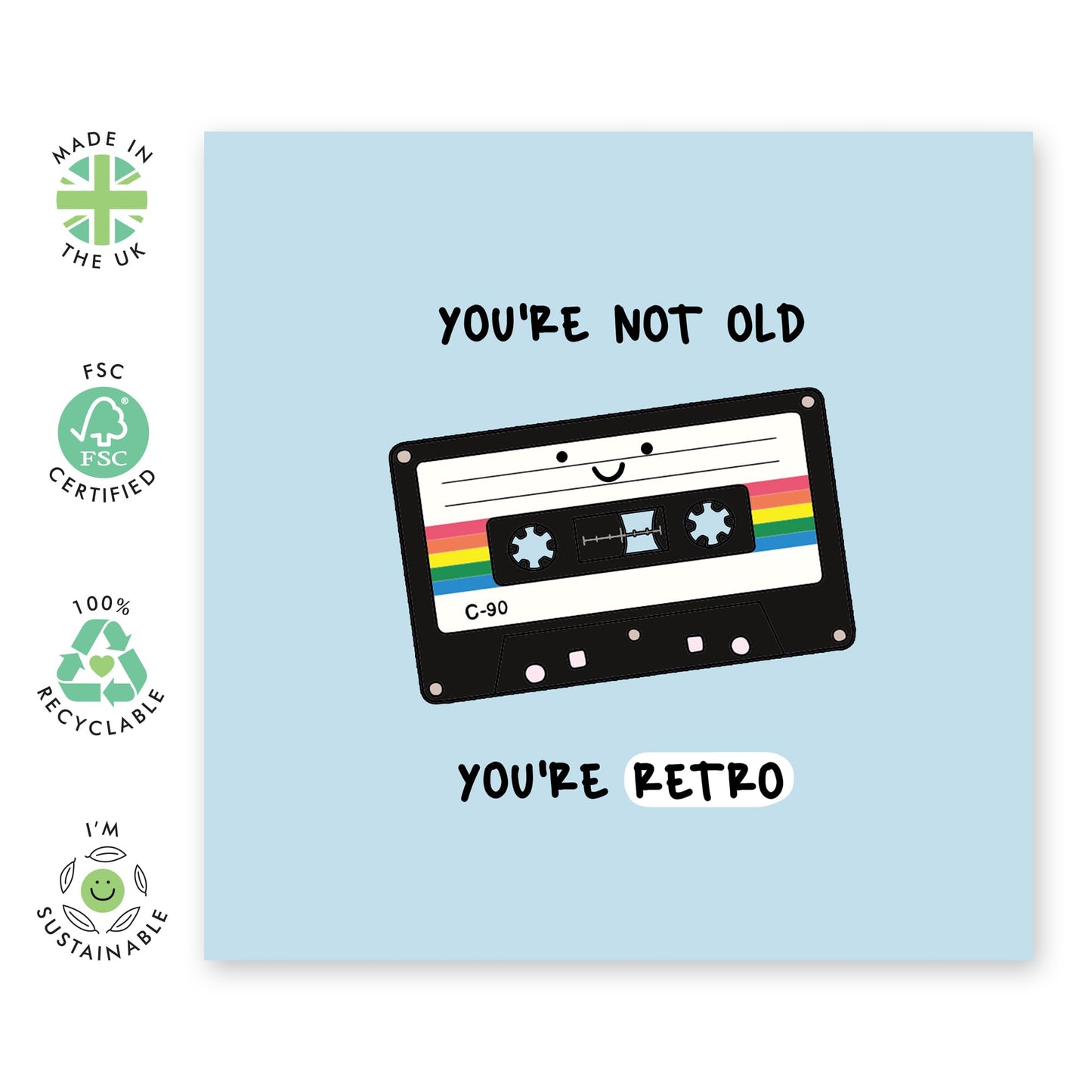 Greeting Card - 'RETRO - YOU'RE NOT OLD YOU'RE RETRO' - Perfect for a Fun and Vintage Touch to Birthday Celebrations - Ideal for Him Her Friends, Family, Colleagues - Comes With Stickers By Central 23