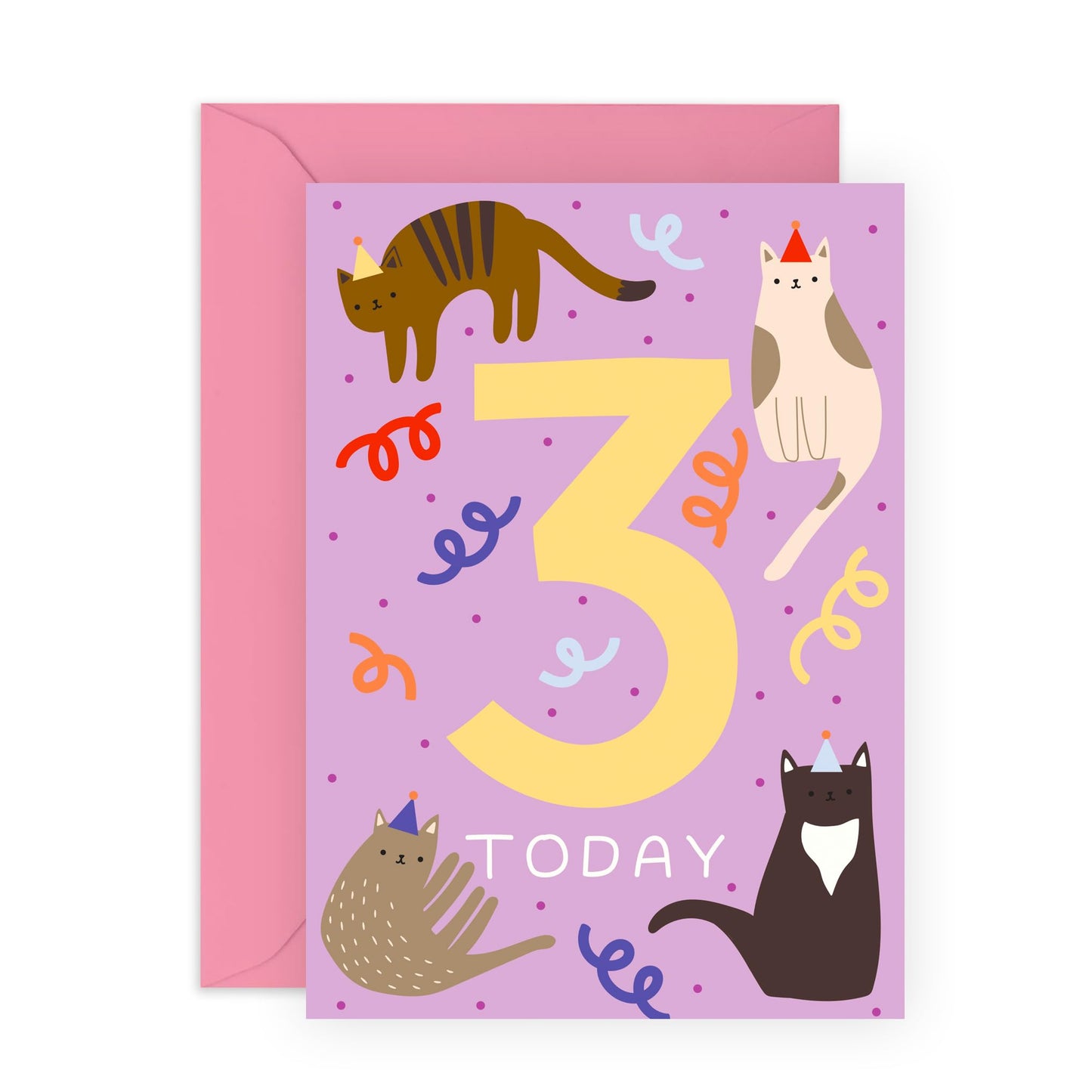 Happy Birthday Cards 3 Year Old - Childrens Cats Age 3 - 3rd Birthday Cards - Gifts For Daughter Niece Granddaughter Age Three - Cousin Cats Birthday Card - Comes With Stickers By Central 23