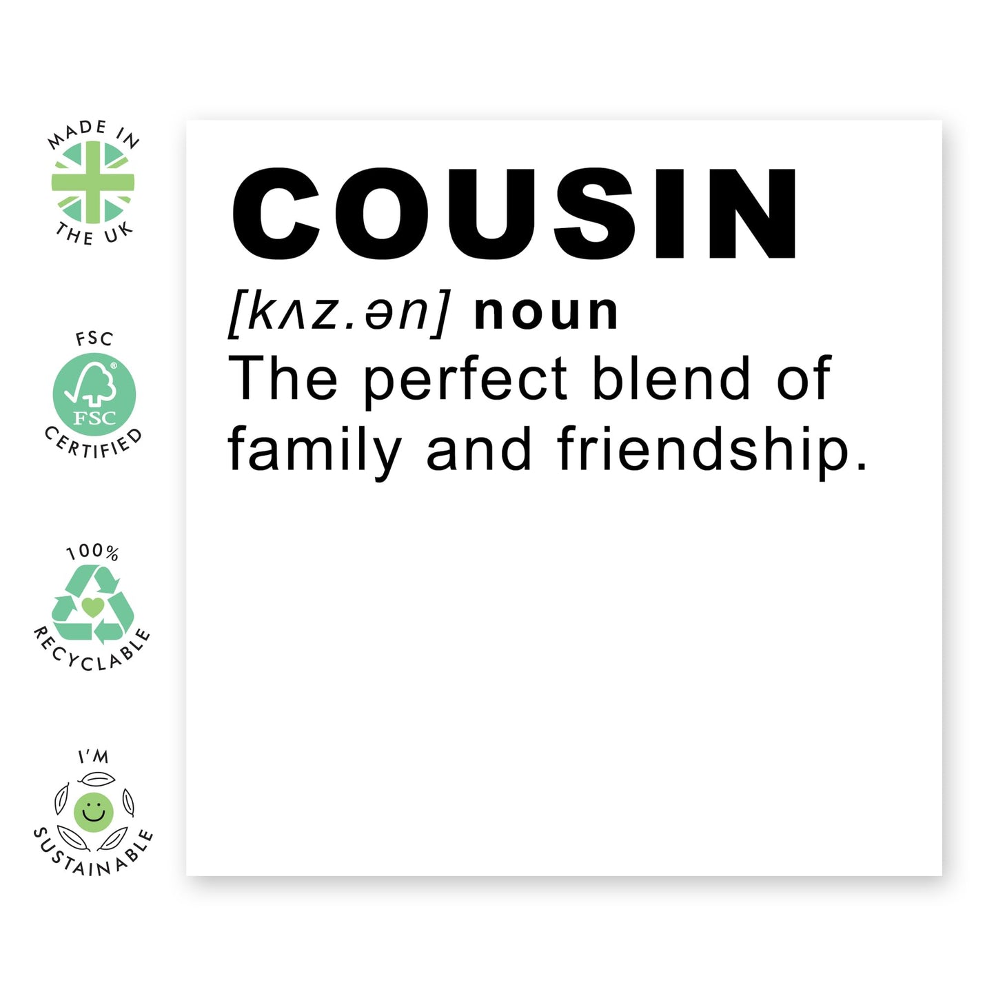 Definition Greeting Card - 'Cousin Word 3' - Gifts for BFF, Best Friend, Cousin, Cuz, Bruv, Mate, Family - Perfect Blend - Comes with Fun Stickers