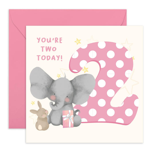 2nd Birthday Card Girls - Elephant Bunny Age 2 - Baby Milestone Cards Age Two - Second Birthday Cards For Grandson - Gifts For Daughter Niece - From Mum Dad - Comes With Sticker By Central 23