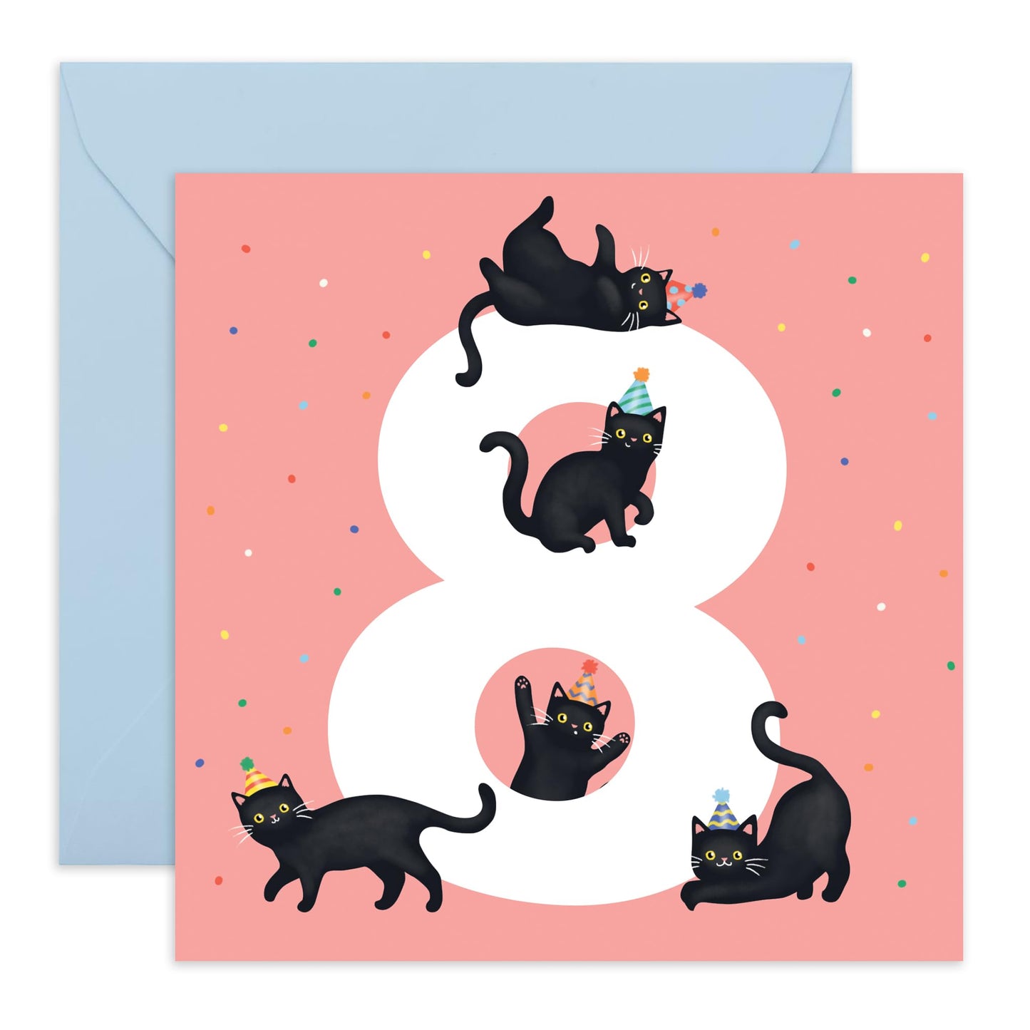 Central 23 Eighth Birthday Card For Girls - Black Birthday Cats Age 8 - Happy 8th Birthday Greeting Card For Kids - Eight Years Old - Gifts For Daughters Granddaughter Niece - Comes With Sticker